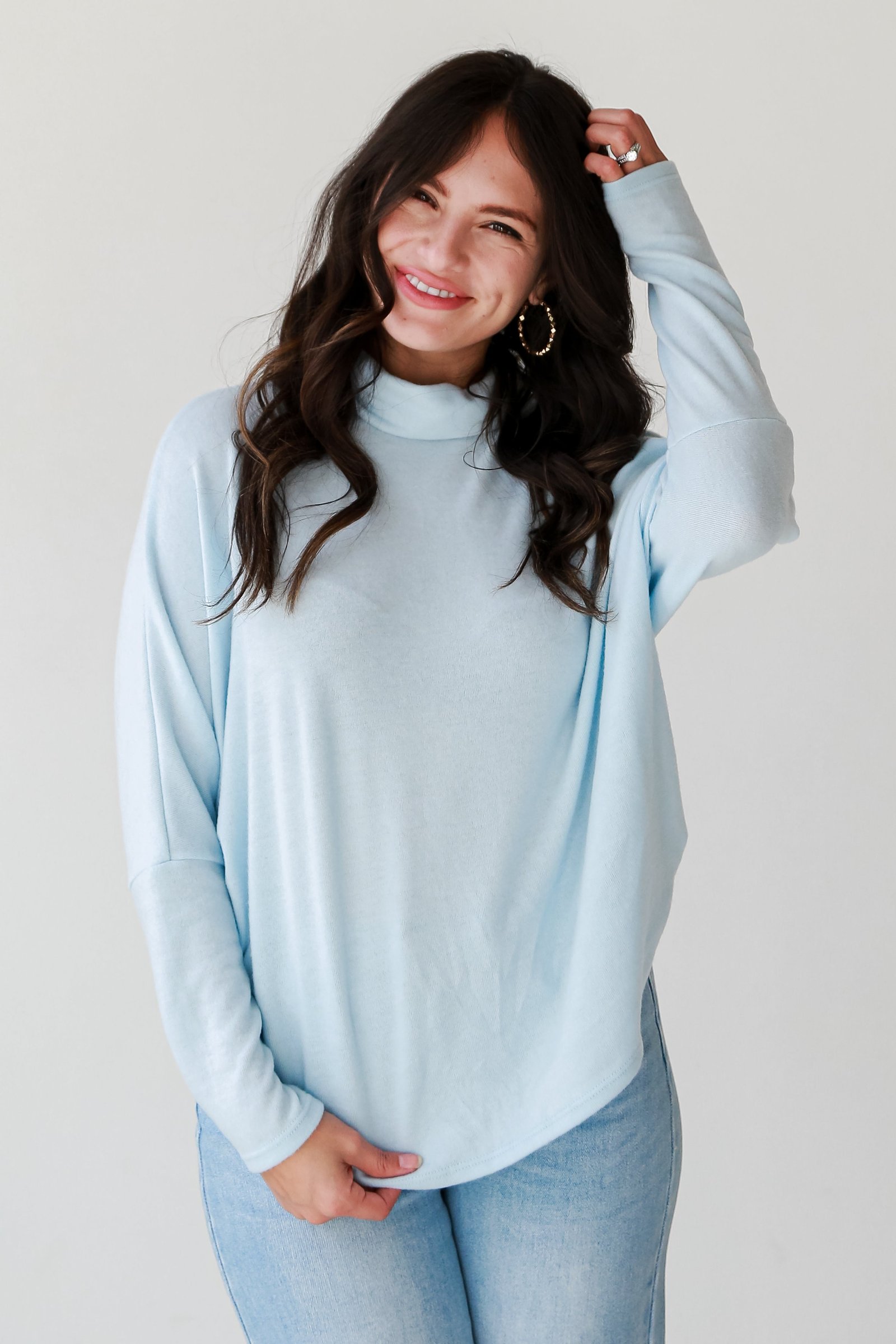 Natalie Light Blue Turtleneck Brushed Knit Top - DOORBUSTER RF19