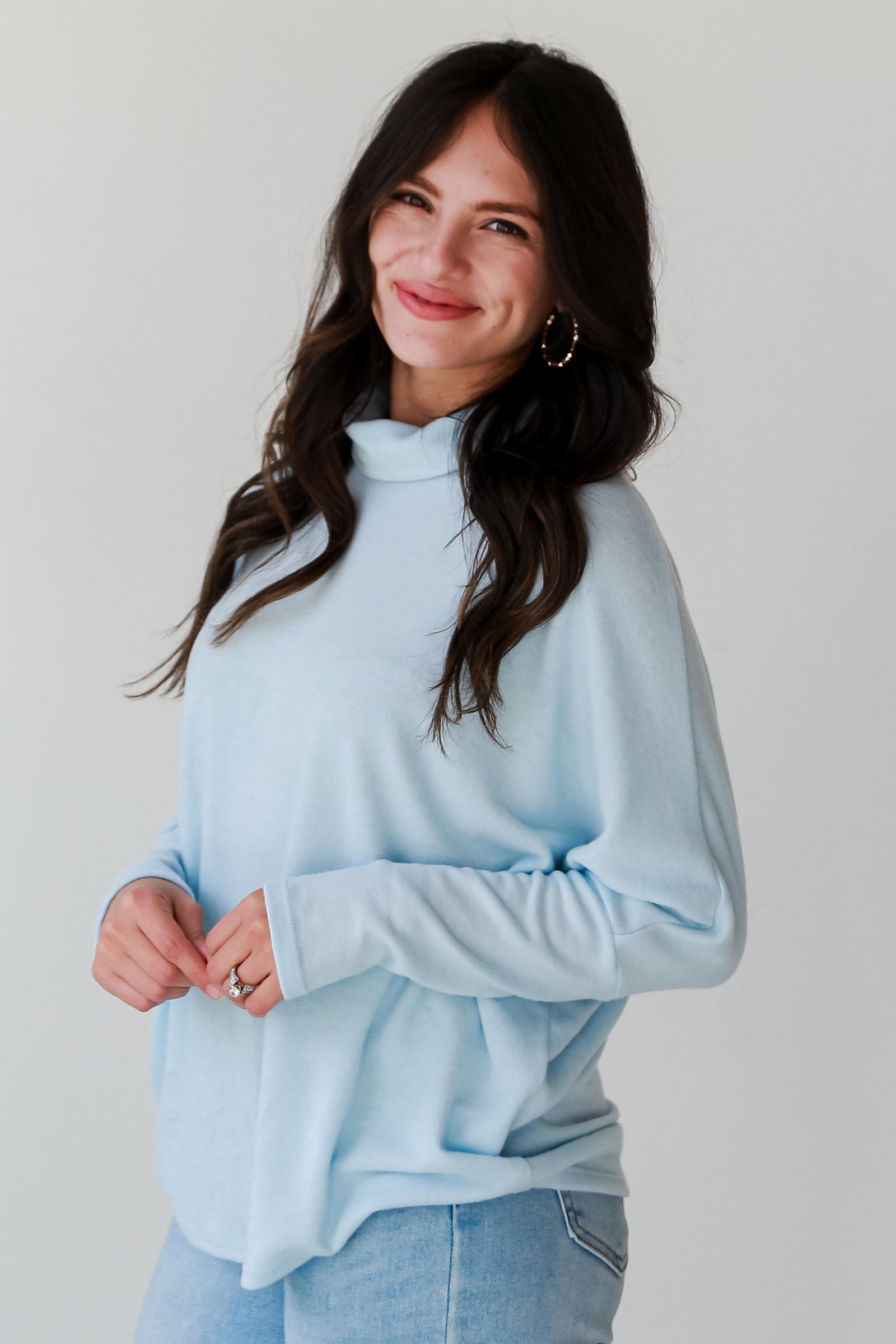 Natalie Light Blue Turtleneck Brushed Knit Top - DOORBUSTER RF19