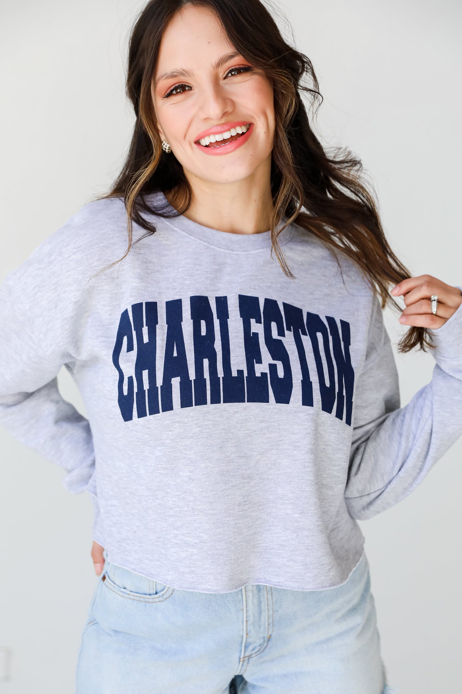 Heather Grey Charleston Cropped Sweatshirt RF3